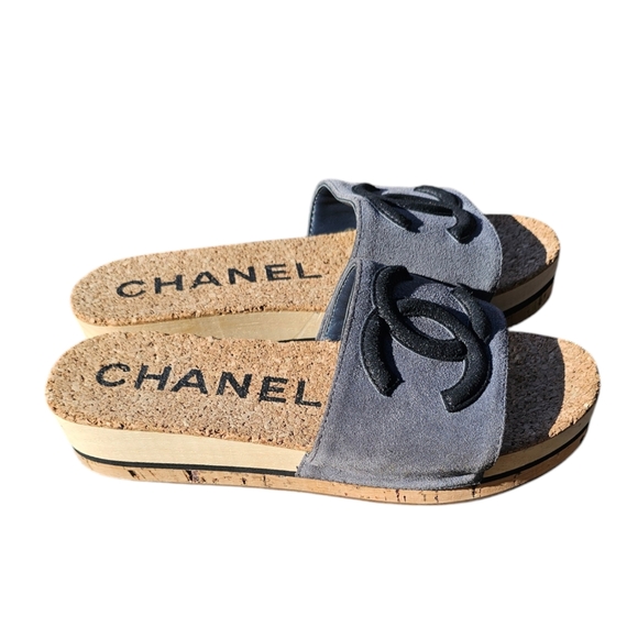 Chanel Suede and Cork Slides - Picture 4 of 8